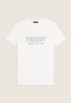 Freddy T-shirt donna in jersey con Logo in Strass-Donna Ginnastica|T-shirts