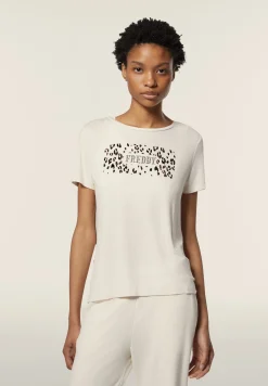 Freddy T-shirt donna in jersey di viscosa con stampa oro rosa-Donna T-shirts