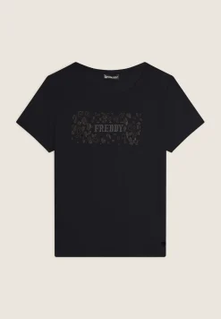 Freddy T-shirt donna in jersey di viscosa con stampa oro rosa-Donna T-shirts