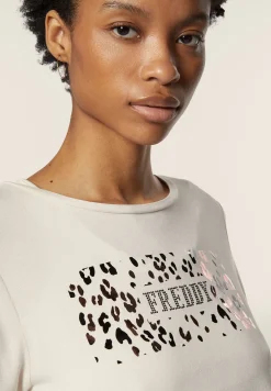 Freddy T-shirt donna in jersey di viscosa con stampa oro rosa-Donna T-shirts