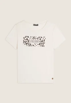 Freddy T-shirt donna in jersey di viscosa con stampa oro rosa-Donna T-shirts