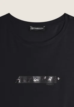 Freddy T-shirt donna in jersey viscosa con inserto animalier-Donna T-shirts