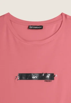 Freddy T-shirt donna in jersey viscosa con inserto animalier-Donna T-shirts