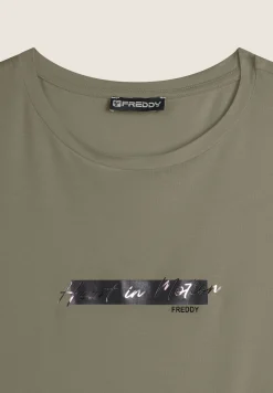 Freddy T-shirt donna in jersey viscosa con inserto animalier-Donna T-shirts