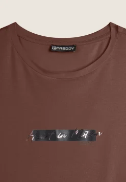 Freddy T-shirt donna in jersey viscosa con inserto animalier-Donna T-shirts