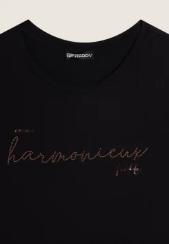 Freddy T-shirt donna in jersey viscosa scritta composta da borchie-Donna T-shirts
