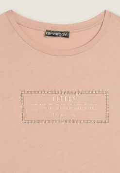 Freddy T-shirt donna lunga con spacchi e grafica brillante-Donna Ginnastica|T-shirts
