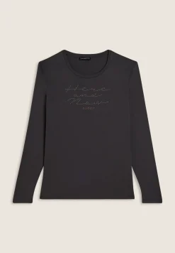 Freddy T-shirt donna manica lunga con scritta e strass-Donna T-shirts