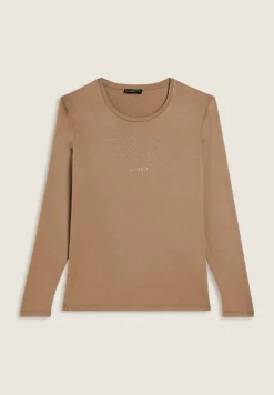 Freddy T-shirt donna manica lunga con scritta e strass-Donna T-shirts