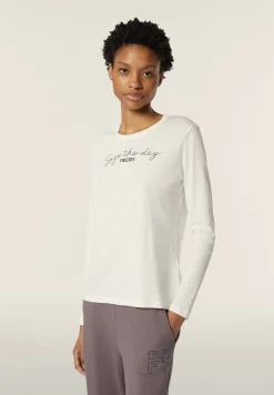 Freddy T-shirt donna manica lunga con Logo e Lettering in Strass-Donna Ginnastica|T-shirts