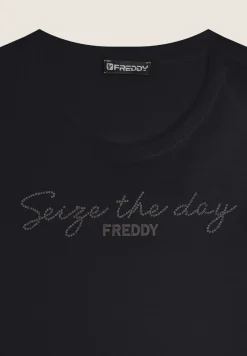 Freddy T-shirt donna manica lunga con Logo e Lettering in Strass-Donna Ginnastica|T-shirts