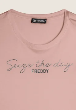 Freddy T-shirt donna manica lunga con Logo e Lettering in Strass-Donna Ginnastica|T-shirts