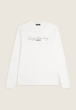 Freddy T-shirt donna manica lunga con Logo e Lettering in Strass-Donna Ginnastica|T-shirts