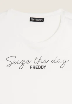 Freddy T-shirt donna manica lunga con Logo e Lettering in Strass-Donna Ginnastica|T-shirts