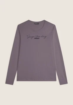 Freddy T-shirt donna manica lunga con Logo e Lettering in Strass-Donna Ginnastica|T-shirts
