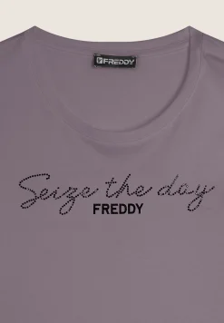 Freddy T-shirt donna manica lunga con Logo e Lettering in Strass-Donna Ginnastica|T-shirts