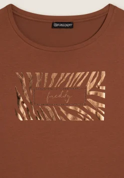 Freddy T-shirt donna manica lunga con logo strass-Donna T-shirts