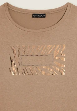 Freddy T-shirt donna manica lunga con logo strass-Donna T-shirts