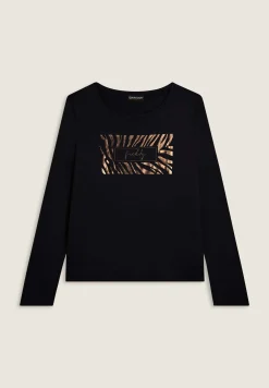 Freddy T-shirt donna manica lunga con logo strass-Donna T-shirts