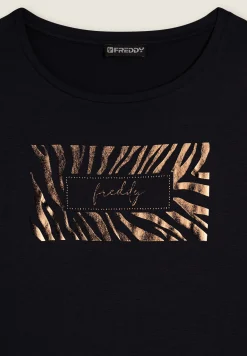 Freddy T-shirt donna manica lunga con logo strass-Donna T-shirts