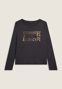 Freddy T-shirt donna manica lunga con logo strass-Donna T-shirts