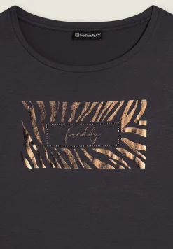 Freddy T-shirt donna manica lunga con logo strass-Donna T-shirts