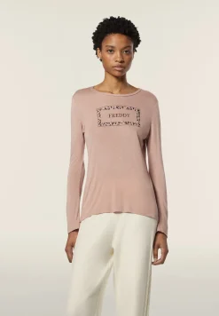 Freddy T-shirt donna manica lunga con stampa animalier oro rosa-Donna T-shirts