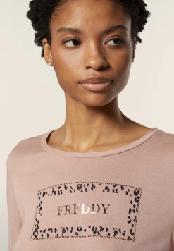 Freddy T-shirt donna manica lunga con stampa animalier oro rosa-Donna T-shirts