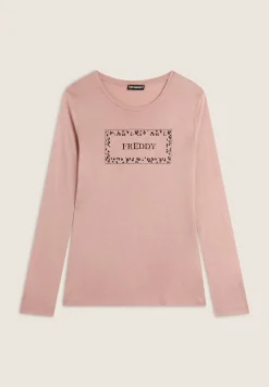 Freddy T-shirt donna manica lunga con stampa animalier oro rosa-Donna T-shirts