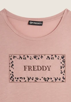 Freddy T-shirt donna manica lunga con stampa animalier oro rosa-Donna T-shirts