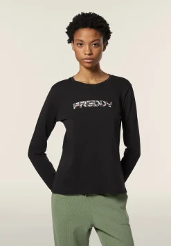 Freddy T-shirt donna manica lunga in jersey con logo maculato-Donna Fitness|T-shirts