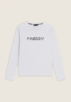 Freddy T-shirt donna manica lunga in jersey con logo maculato-Donna Fitness|T-shirts