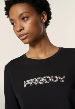 Freddy T-shirt donna manica lunga in jersey con logo maculato-Donna Fitness|T-shirts