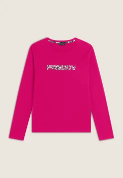Freddy T-shirt donna manica lunga in jersey con logo maculato-Donna Fitness|T-shirts
