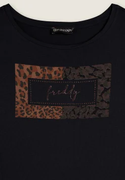 Freddy T-shirt donna stampa animalier e strass-Donna T-shirts