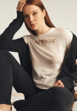 Freddy T-shirt girocollo con grafica dorata e perline-Donna Padel|Pilates