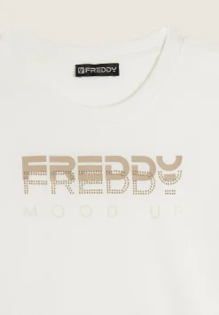 Freddy T-shirt girocollo con grafica dorata e perline-Donna Padel|Pilates