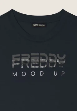 Freddy T-shirt girocollo con grafica dorata e perline-Donna Padel|Pilates