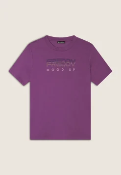 Freddy T-shirt girocollo con grafica dorata e perline-Donna Padel|Pilates