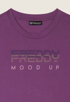 Freddy T-shirt girocollo con grafica dorata e perline-Donna Padel|Pilates