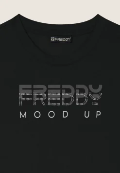 Freddy T-shirt girocollo con grafica dorata e perline-Donna Padel|Pilates