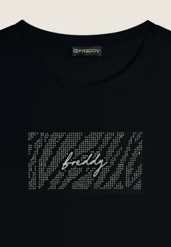 Freddy T-shirt in cotone Supima con logo e borchiette-Donna T-shirts