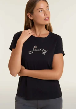 Freddy T-shirt in cotone Supima con logo in paillettes bicolore-Donna T-shirts