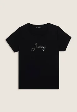 Freddy T-shirt in cotone Supima con logo in paillettes bicolore-Donna T-shirts
