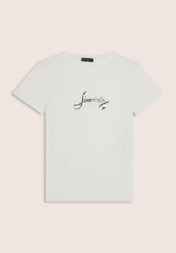 Freddy T-shirt in cotone Supima con logo in paillettes bicolore-Donna T-shirts