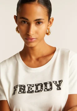 Freddy T-shirt in cotone Supima con logo maculato bicolore-Donna T-shirts