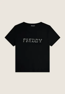 Freddy T-shirt in cotone Supima con logo maculato bicolore-Donna T-shirts