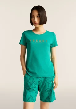 Freddy T-shirt in jersey con logo oro chiaro sul fronte-Donna Pilates|Ginnastica