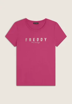 Freddy T-shirt in jersey con logo oro chiaro sul fronte-Donna Pilates|Ginnastica