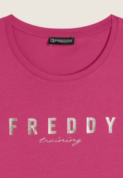 Freddy T-shirt in jersey con logo oro chiaro sul fronte-Donna Pilates|Ginnastica